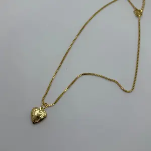 Heart Locket Necklace with Gold Chain and Heart Locket, Box Chain, 16Inch