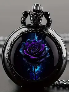 Vintage Rose Design Pocket Watch, Fashion Round Quartz Watch for Women & Men, Trendy All-match & Exquisite Watch for Birthday Gift