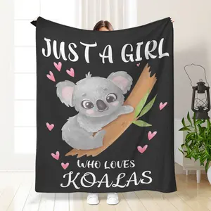 A Koala Blanket Super Soft Flannel Cover Koala Blanket Adult Women's Gift Slogan Print Blanket Soft Blanket Throw