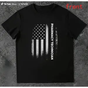 Certified Pharma Tech US Flag T-Shirt – Casual 100% Cotton Short Sleeve Pharmacy Tech Shirt