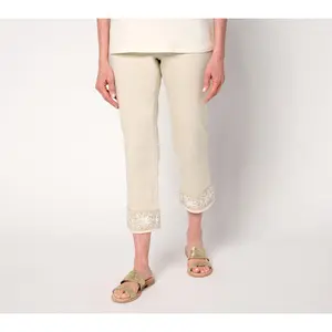 Belle by Kim Gravel Petite TripleLuxe Twill Crochet Cropped Pant