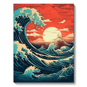 1Pc Diamond Painting Waves Sailboat  Art New Series 2024 Sunset  Full Diamond Mosaic Cross Stitch Set Home Wall Decoration Gift 30x40cm /11.81x15.75inch