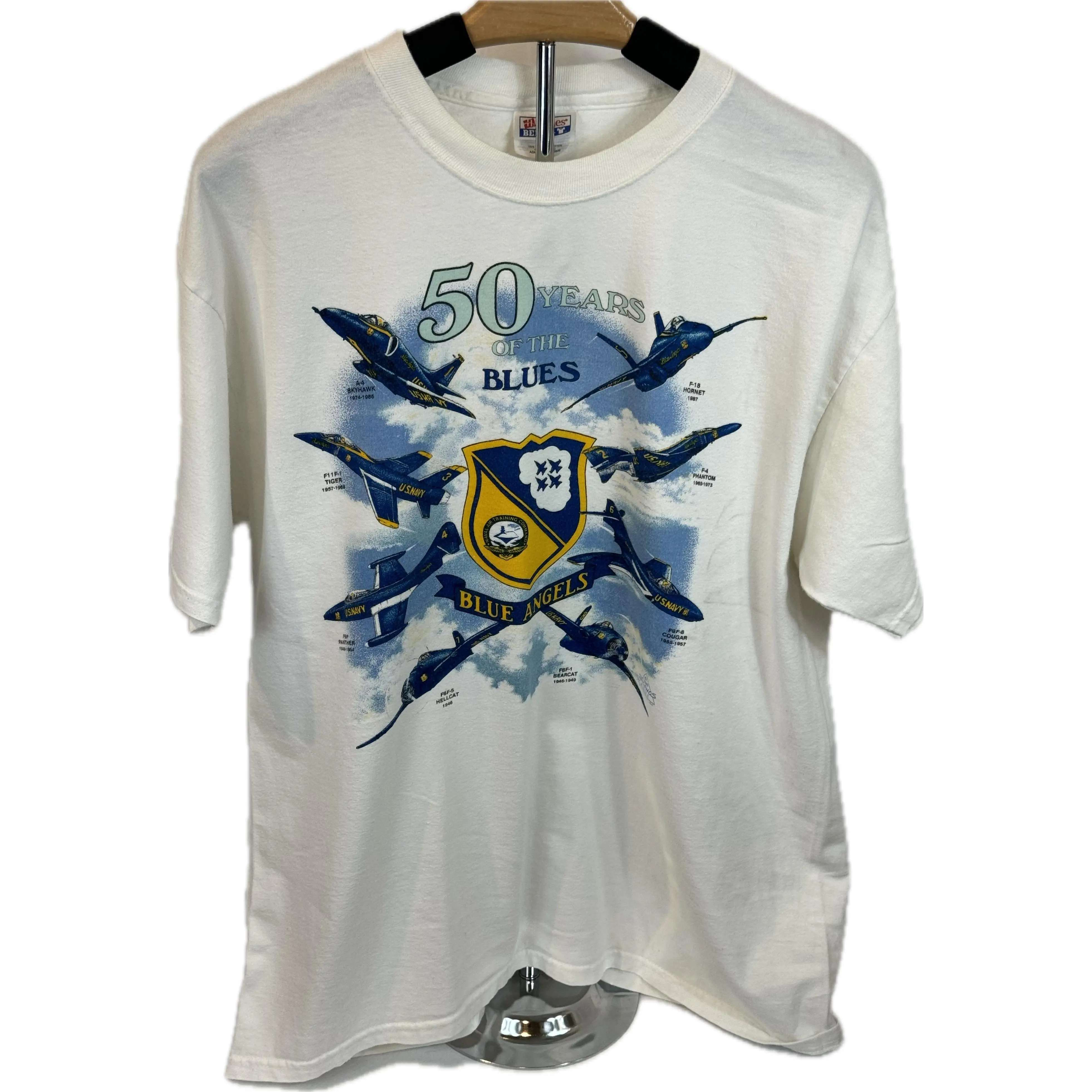 Vintage 50 Years of the Blues Blue Angels Hanes Large (42-44) T-Shirt