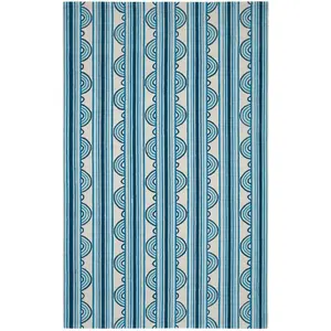 Button Blue Hand Micro Hooked Wool Rug 10x14