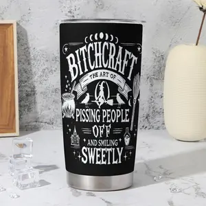Halloween Witch Tumbler, Bichcraft The Art of Pissing People off And Smiling Sweetly Tumbler, 20oz Stainless Steel Tumbler, Halloween Gift, Witch's Magic Tumbler, Travel Thermos Cup, Single Double silver-edge Tumbler, Gift for Friends Halloween