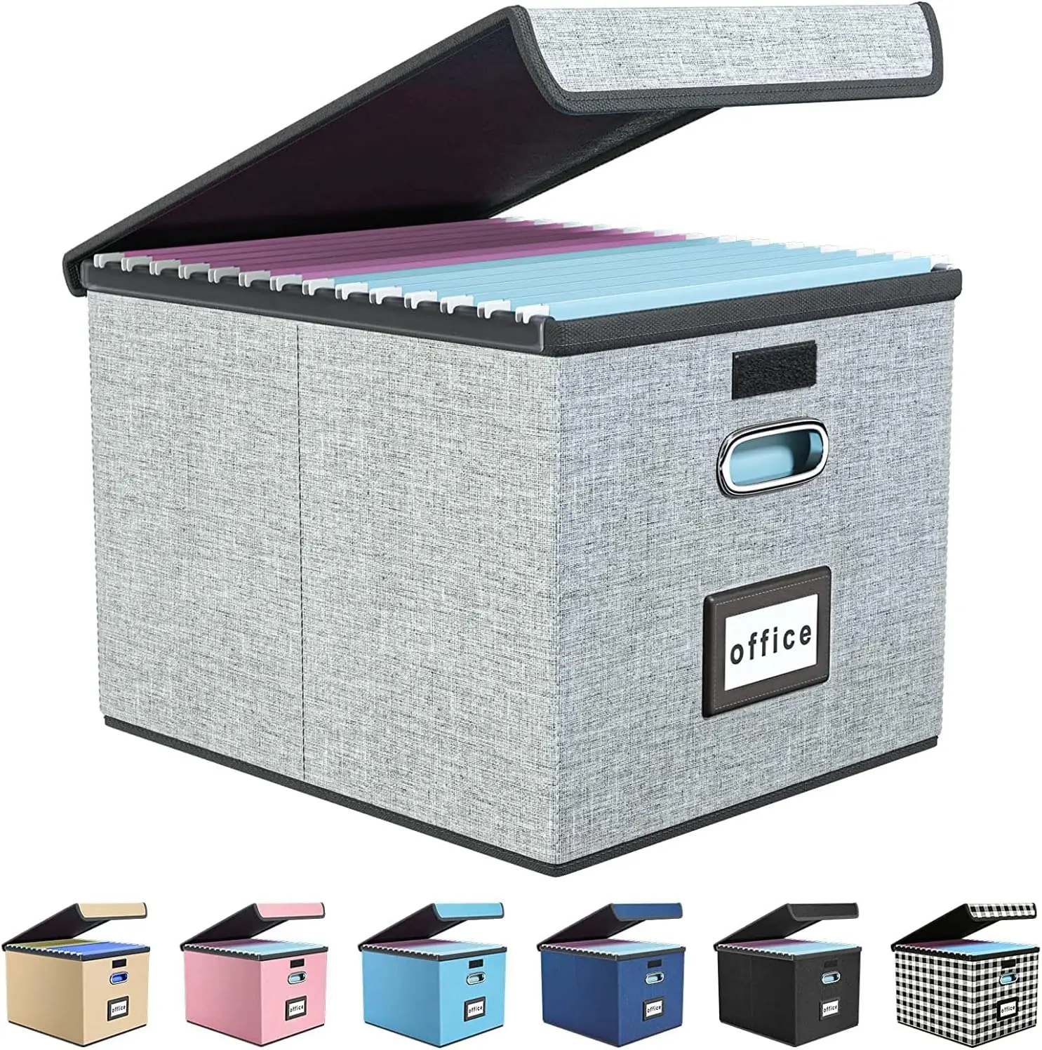 Upgraded Portable File Organizer Box with Lid, Collapsible Linen Hanging Filing Storage Boxes with Plastic Slides, Decorative Home/Office Filing System Box for File and Folders Storage (Gray) - File Sorters & storage