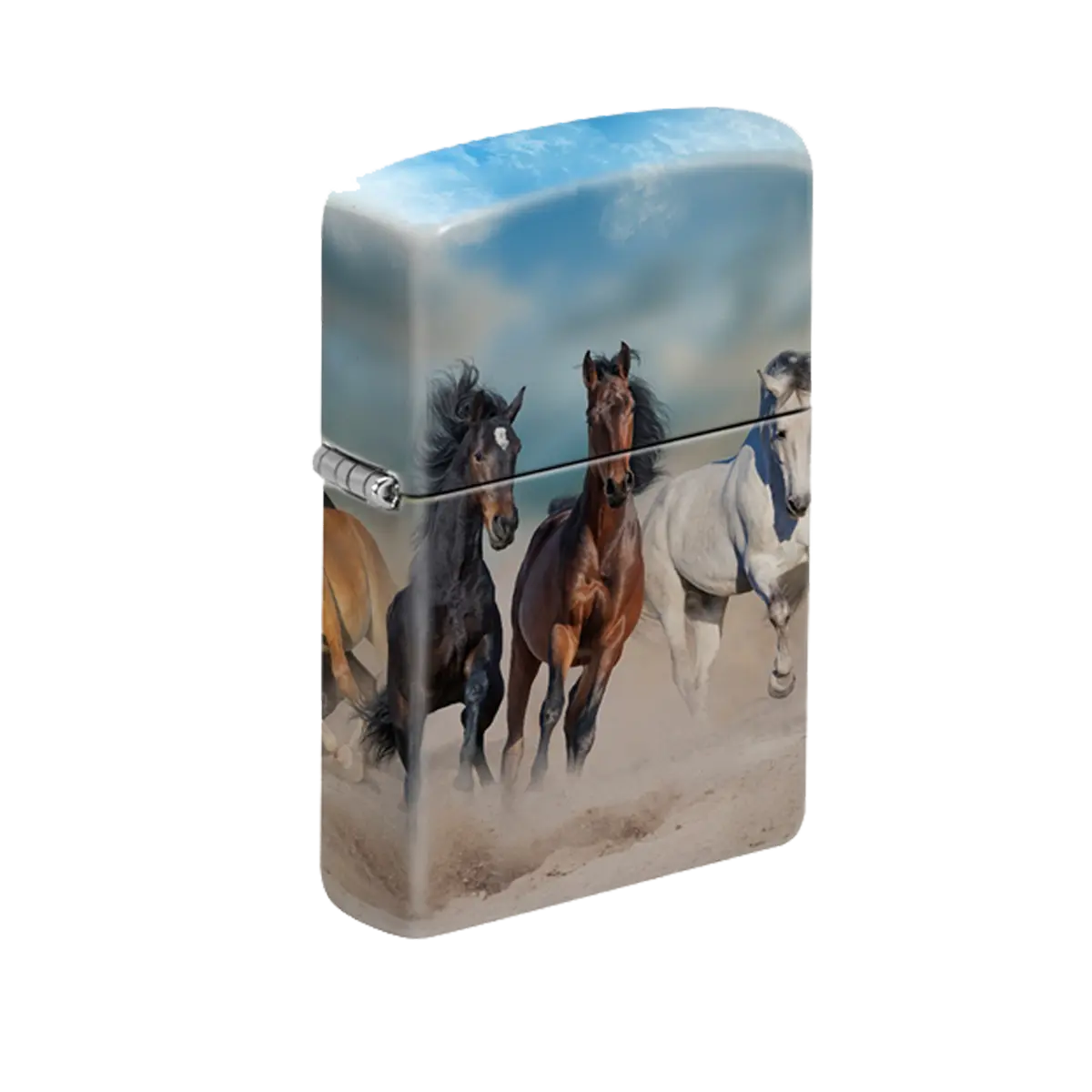 Zippo Lighter - Running Horses Design with 540 Color Finish for Equestrian Enthusiasts Dynamic Horse Scene & Vibrant Backdrop