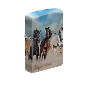 Zippo Lighter - Running Horses Design with 540 Color Finish for Equestrian Enthusiasts Dynamic Horse Scene & Vibrant Backdrop