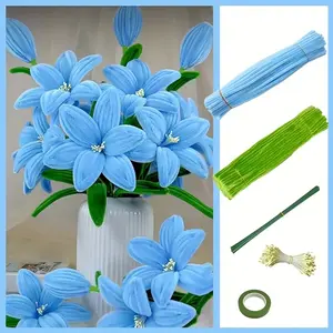 410 Piece Twist Stick Multi-Color Lily Pipe Cleaner Craft Kit, DIY Handmade Flower Bouquet Material Pack, Perfect Gift for Mother's Day, Decor, Artificial Flowers