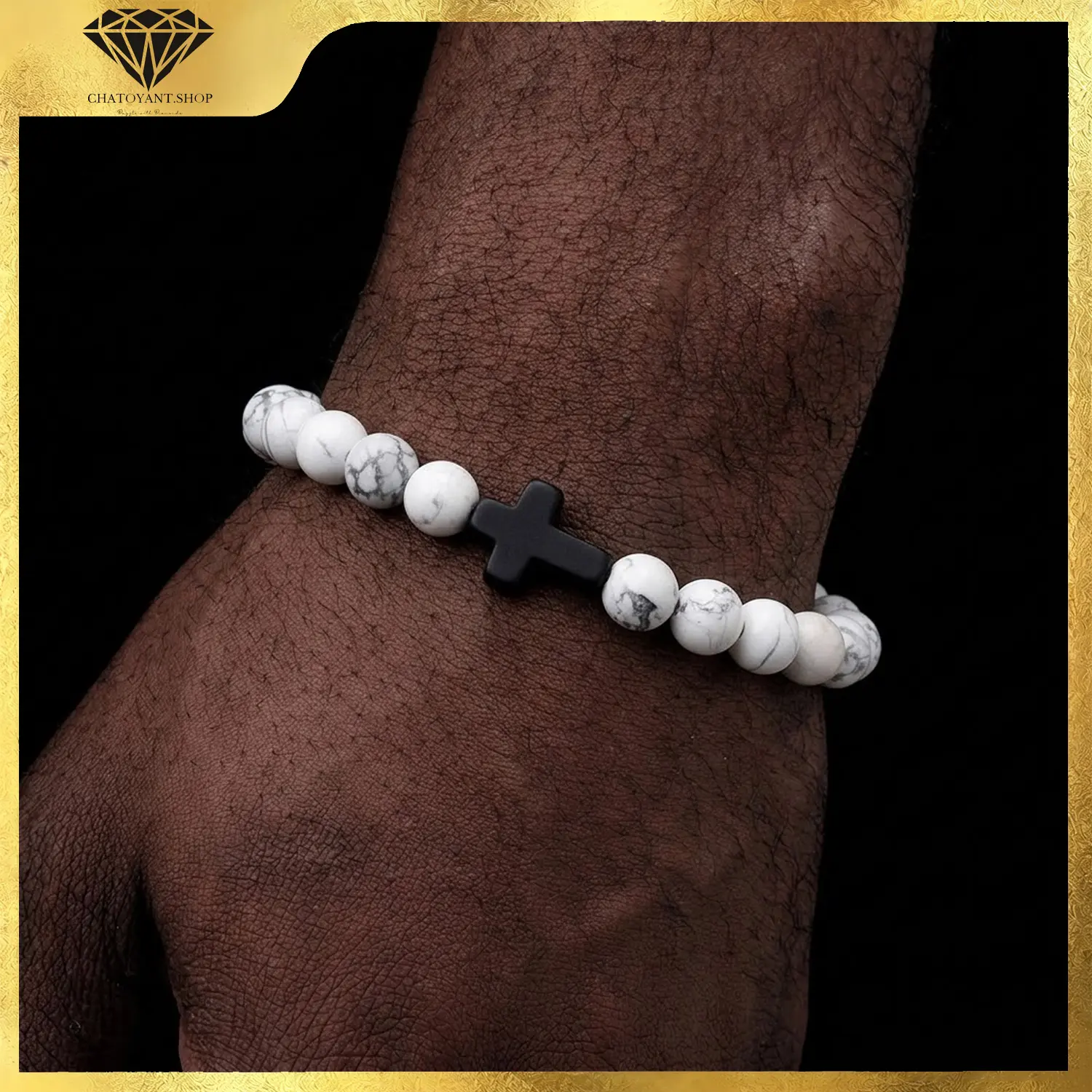 Cross Bracelets Natural Stone Stainless Steel Cross Elastic Rope Map Lava Bead Bracelet For Men Women Charm Jewelry