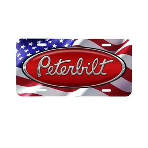 Peterbilt License Plate, Metal Front Tag for Semi Trucks & Big Rigs, Red Oval Logo, Aluminum Vanity Plate, Truck Exterior Accessory