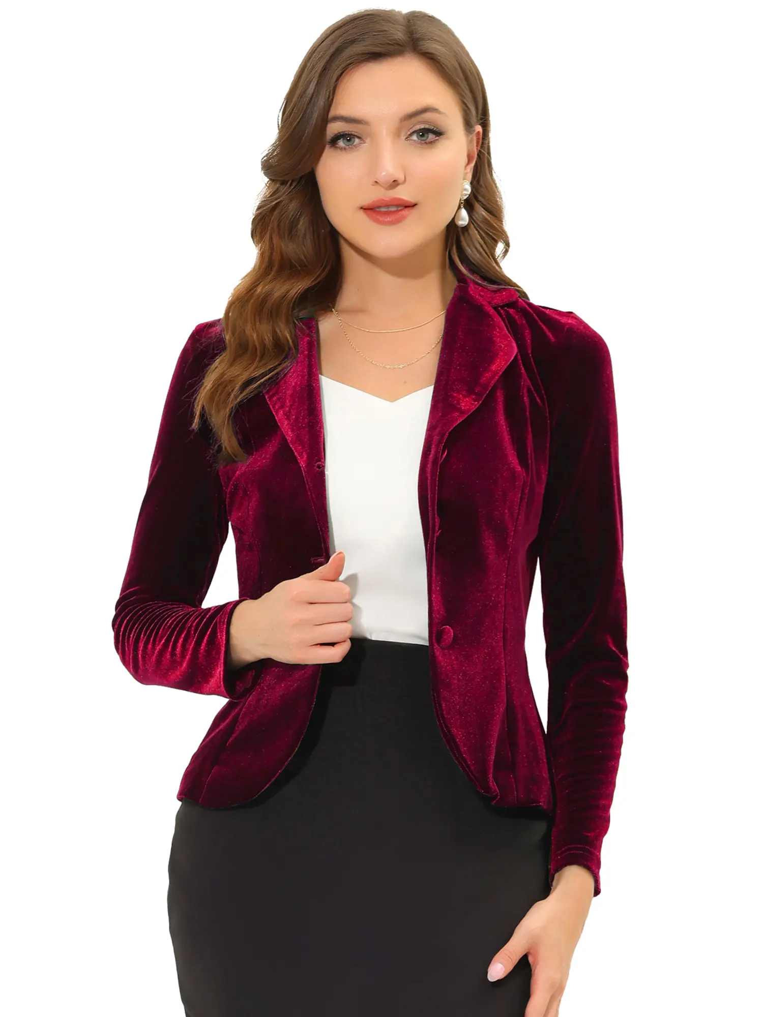 INSPIRE CHIC Suit Jacket Notched Lapel Long Sleeve Office Business Button Velvet Blazer