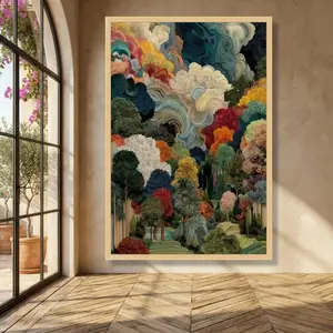 Abstract Swirl Forest Canvas, Colorful Trees Wall Art, Modern Nature Landscape, Vibrant Decorative Canvas, Forest Scene Z