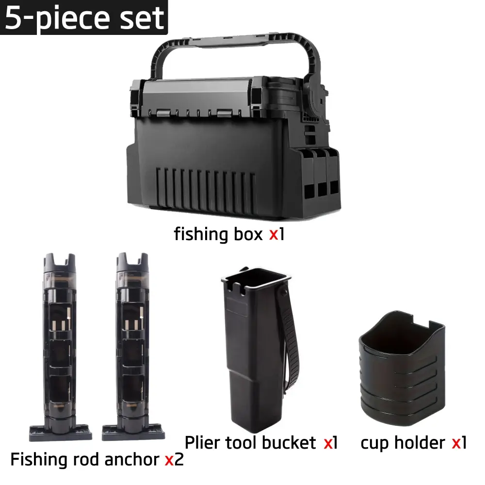 5-piece multifunctional lure fishing box set, including 1 fishing box, 2 fishing rod holders, 1 5-piece multifunctional lure fishing box set, including 1 fishing box, 2 fishing rod holders, 1