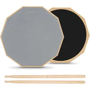 12 Inches Drum Practice Pad Silent Drum Pad Set Gray 2-Sided With Drum Sticks