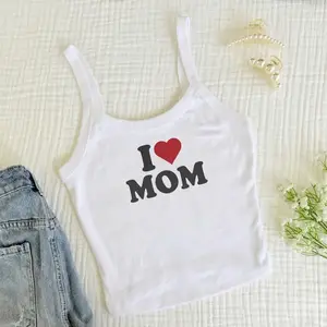 [Hot Summer - Fast Ship From US] - I Love Mom Strap Tank – Cute Mother’s Day Gift Shirt for Mom, Minimalist Mom Tee, Heart Mom Shirt