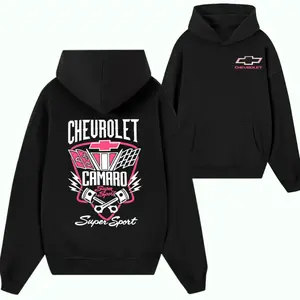 Chevy Muscle Car Emblem Hoodie – Retro Performance Badge Graphic with Racing Pistons & Bold Shield Design, Streetwear Pullover for Car Lovers & Auto Enthusiasts