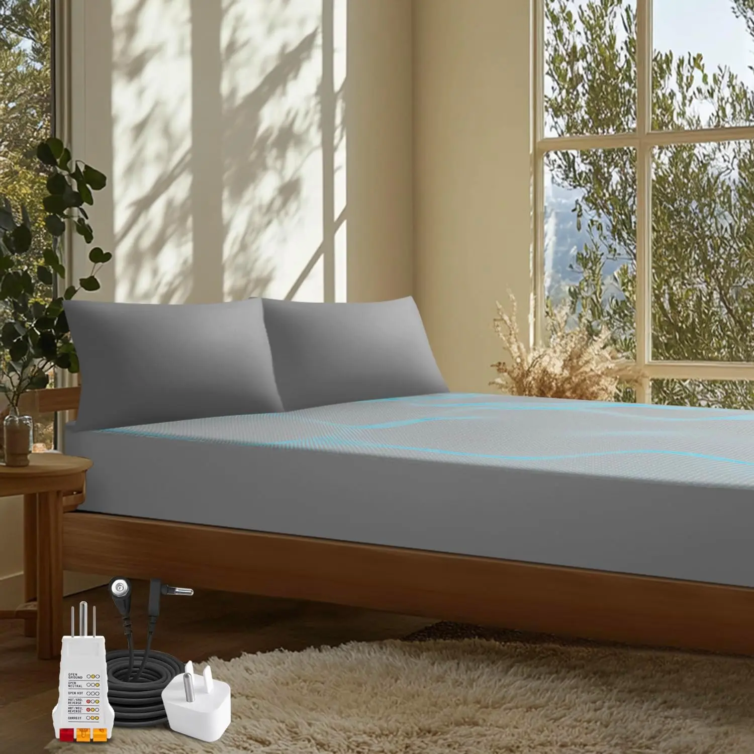 Grounding Sheets, 10% Silver Fiber & 50% Tencel & 40% Cotton, Grounded Fitted Sheet Only, Connected Earth Energy for Better Sleep, Grounding Bed Sheet 18" Deep Pocket,Grey