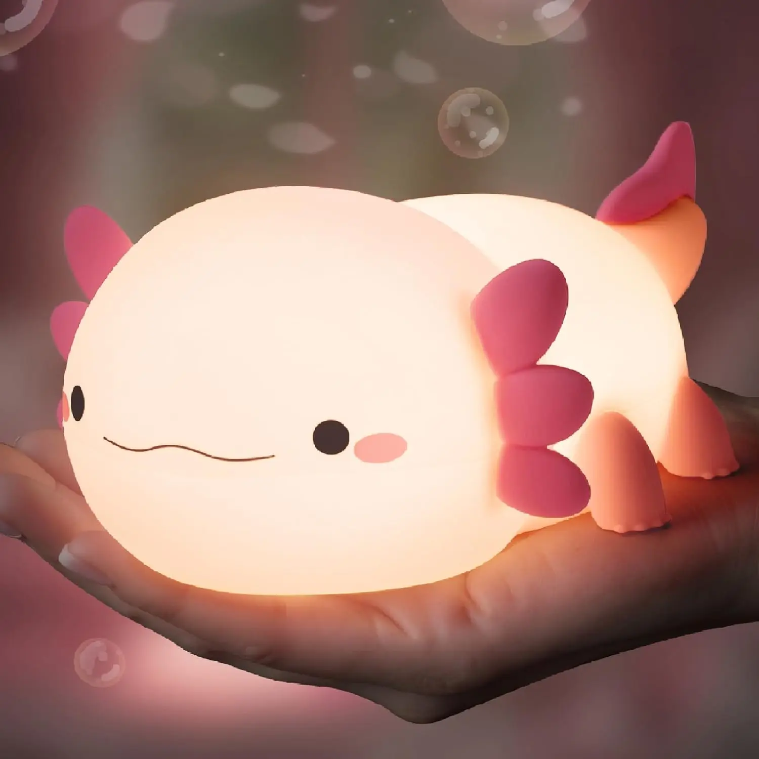 2026 Pink Axolotl Night Light - Squishy Silicone Animal Lamp, 2-Level Touch LED light for Kids Room & Dorm, Dimmable Warm White, USB Rechargeable, Eye Protection