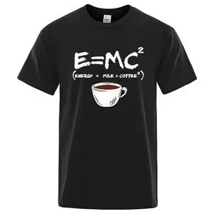 E=MC² Coffee Energy Joke Men's T-Shirt | Funny Science Nerd Coffee Lover Meme E=MC2 Formula Humor Teacher Student Casual Tee