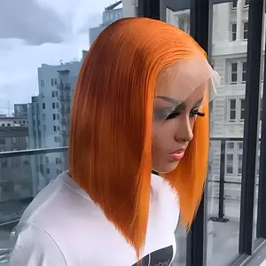 13X4 Ginger Orange Bob Wig Glueless Short Bob Wig 350# HD Lace Front Wig 100% Brazilian Real Human Hair Wigs For Women Super Double Drawn Bone Straight Lace Frontal Wig 180 Density Pre Plucked Fashion Fit Bob Wig #TikTokShopSpringGlowUp tiktokshopspringgl