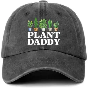 Unisex Distressed Washed Black Cotton Baseball Cap - Adjustable Plant Daddy Print Fashion Accessory, Ideal Birthday Gift for Plant Lovers