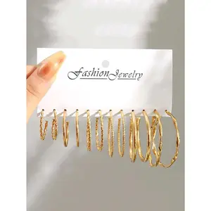 Women's 6 Pairs Textured Hoop Earrings