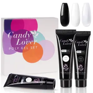 Candy Lover Polygel Nail Set – 3 Colors Clear White Black for Thickening & Color Changing Effects Quick Curing Long Lasting Wear