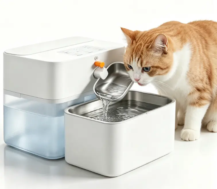 Meowant Filterless Cat Water Fountain, 4.5L Stainless Steel Bowl with Separate Clean & Dirty Water Zones, Wireless Indoor Cat Dispenser with Motion Sensor, Smart LED Display, 2500mAh Battery