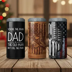 Sandjest 12oz Skinny 4-in-1 Insulated Can Cooler, Stainless Steel Tumbler Drink Holder with Lid, Men Gift on Father’s Day Christmas