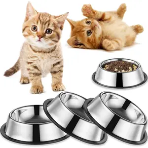 3 Packs 4.5 Inch 7 Oz Non-Slip Stainless Steel Cat Bowls Relieve Whisker Fatigue Wet Food Water Feeding Bowl for Kitten Puppy Small Dog