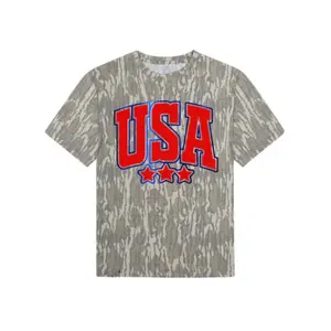 USA 4th of July Outlined USA Puff Print Memorial Day T-Shirt, America Mossy Oak Shirt