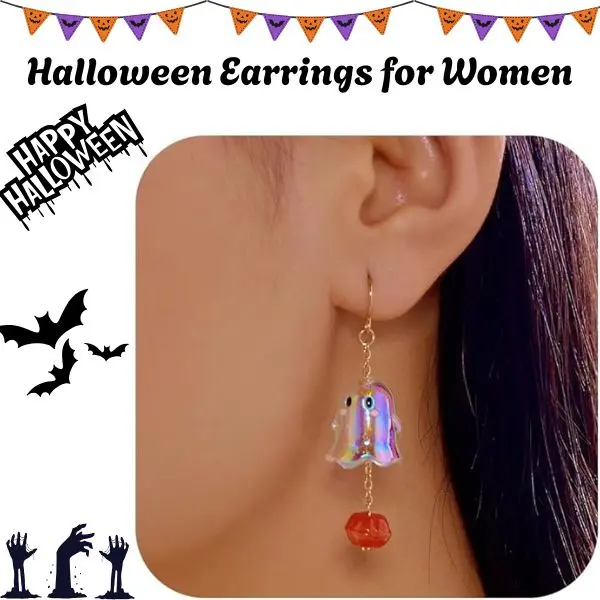 Halloween Drop Earrings Set for Women, 6 Pieces Spooky Polished Alloy Jewelry with Bat, Ghost, Pumpkin & Skull Charms, Dangle, Accessories For Women, Brass, Stud, Female, Luminescent, 1.Luminous (5Pairs)