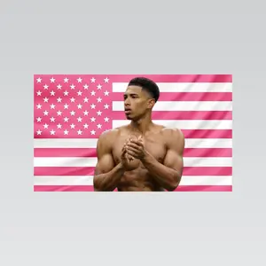 Jude Bellingham Pink American Flag Tapestry – Soccer Wall Art Decor | Football Fan Flag | Aesthetic Pink Bedroom Decor