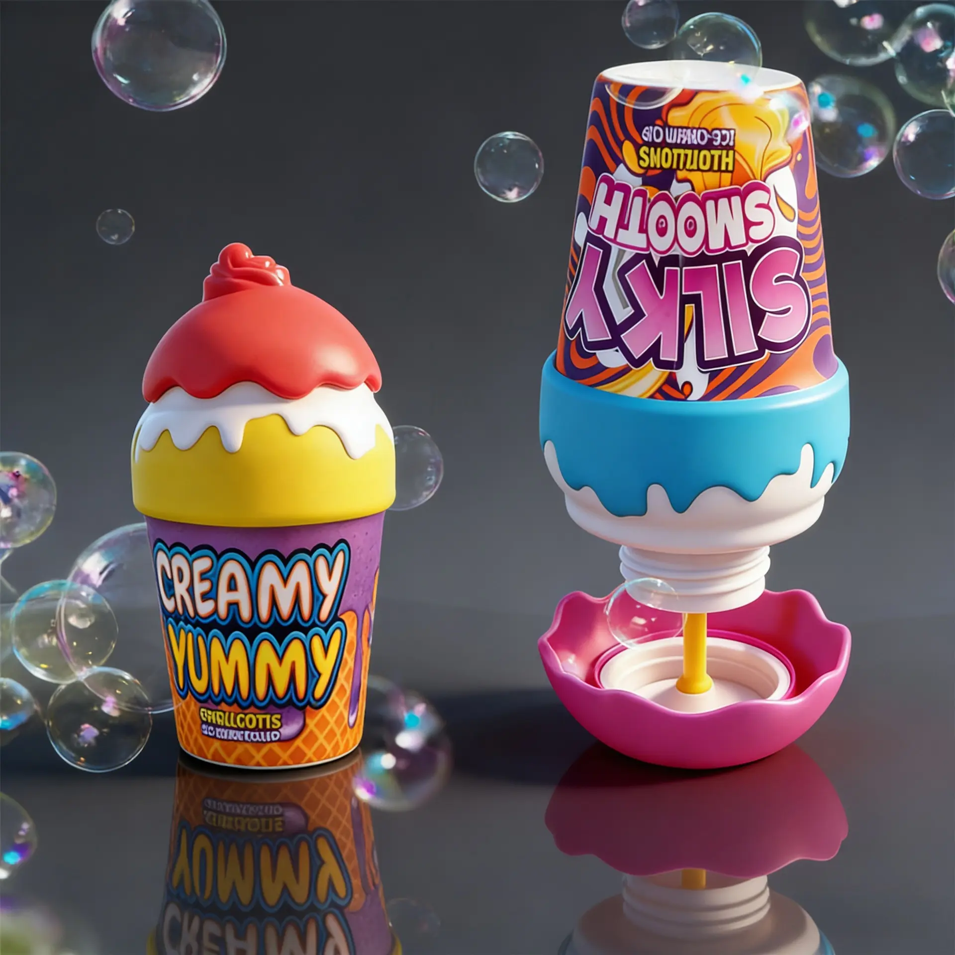 Upside-Down Ice Cream Bubble Cup – No Spills, Endless Fun! 2-Pack Magic Bubble Toy with Premium Liquid | Outdoor Summer Toy for Kids