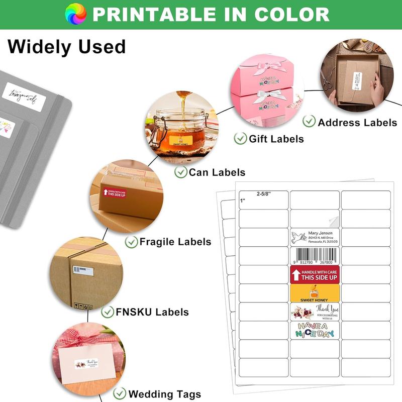 SJPACK 8.5" x 11" Sheet All-Purpose Self-Adhesive Labels, 1" X 2-5/8" a Label White, Pack of 25 Sheets Compatible with Laser/Inkjet Printer Customization Permanent