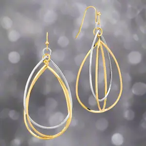 Gold and Silver Layered Teardrop 2" Earring