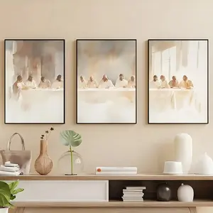 3-Piece Framed Canvas Art Set, Last Supper & Jesus Disciples, Religious Wall Decor Artwork for Living Room Bedroom Home Decoration