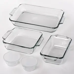 2 Piece Set (2 Qt & 3 Qt Glass Casserole Dishes)Glass Baking Dishes for Oven, includes 5-qt rectangular baking pan, 8" cake pan, 1.5-qt loaf pan, and two 6-oz custard cups with lids Bakeware Kitchen