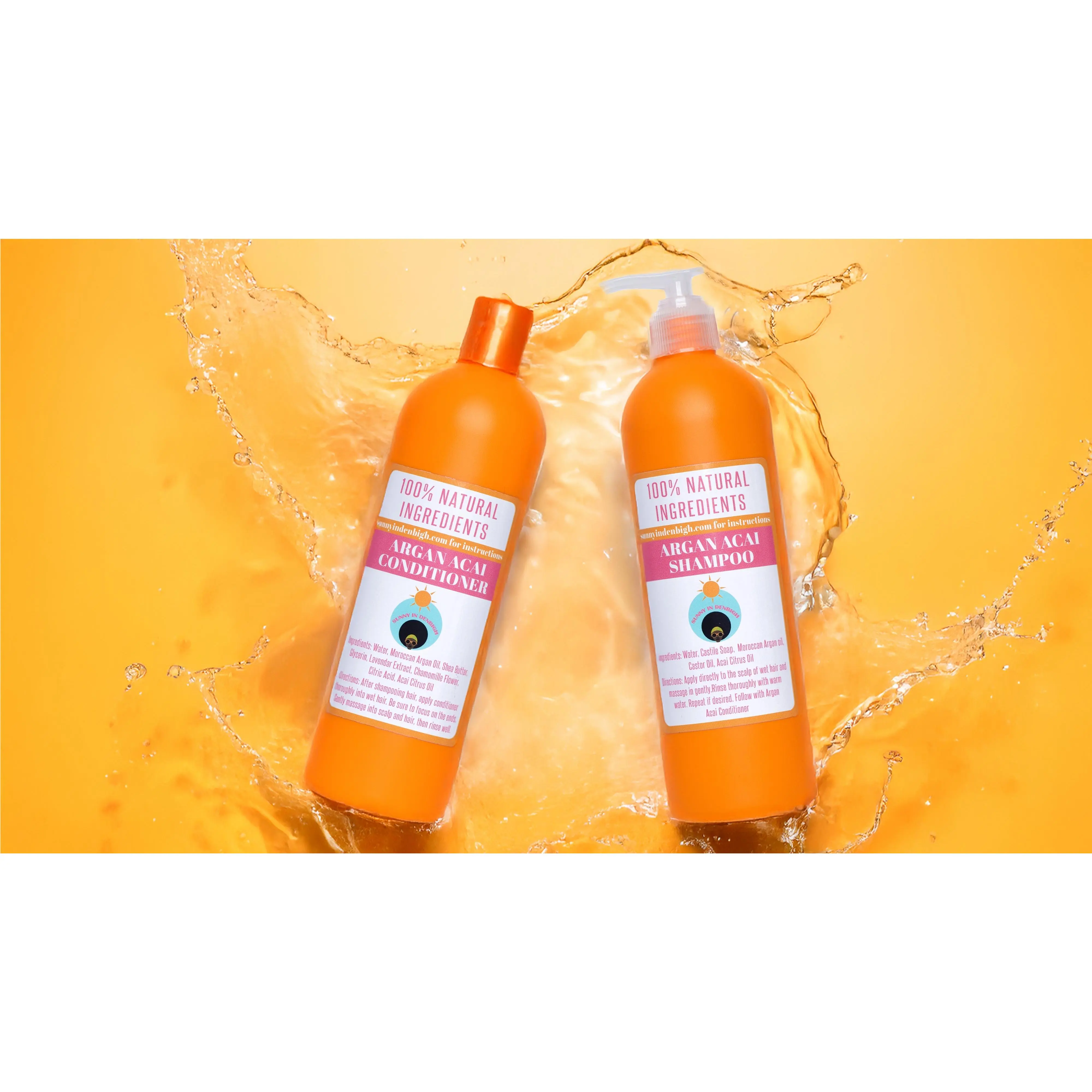 Sunny In Denbigh Argan Acai Bundle Complete Hair Care Set Strengthens Nourishes Reduces Breakage Shedding 2-Piece Set Conditioner Haircare with Vitamin E - Botanical Silk Shampoo