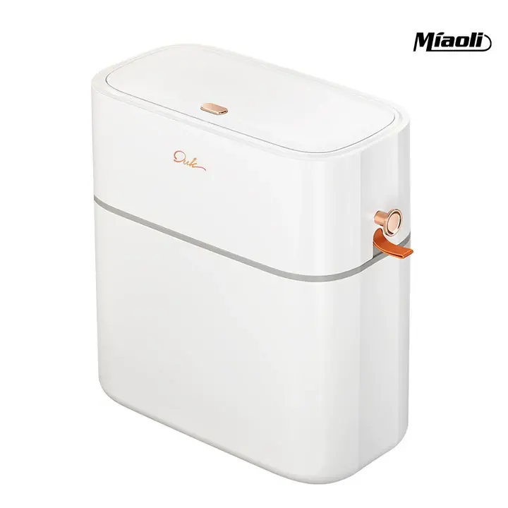 MIAOLI Bathroom Trash Can Smart Waterproof Eco-Friendly, Plastic Countertop Bin with Pull-String Lid & Snap-Closure for Kitchen & Toilet Use (1 Unit, Includes Adhesive Tape)