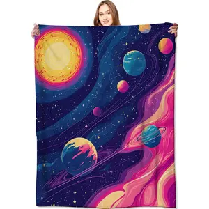 Colorful Solar System Blanket Cosmic Space Throw Blankets,Gifts for Kids Adult Woman Men,Lightweight Soft Fleece,Planet Star Design,for Sofa Couch Bed Room Modern Bold Decor 50x60in