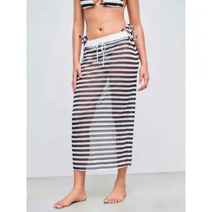Cider Mesh Striped Knotted Cover Up Skirt SwimWeek