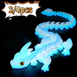 2/4pcs Luminous Crystal Dragon Ornament Toy, 3D Printed Multi-Joint Movable Pose Battle Shape, 30 Cm Large Collectibles, Random Color Eyes, Fun Toy, Durable Plastic Material