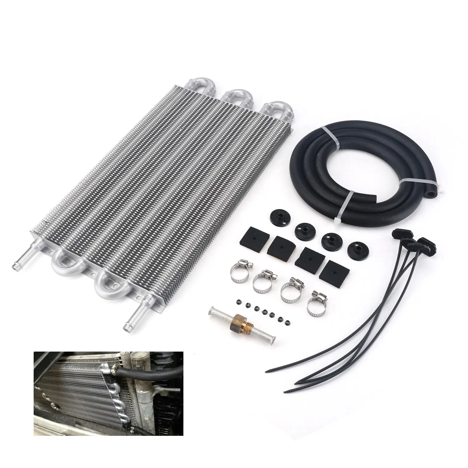 3mirrors 6 Rows Universal Aluminum Remote Transmission Oil Cooler Radiator Converter Kit Transmission Cooling Kit for Car Truck ATV