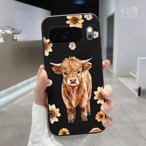 Rounded Edge TPU Phone Case for Google Pixel 10 9 XL 8 7 Pro A Calf in floral dreams Pattern Drop Protection Shockproof Soft Liquid Silicone Smartphone Cover