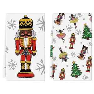 Christmas Kitchen Towels Black Nutcracker Santa 16 x 24 Inch Set of 2 African American Dish Towels Hand Towels for Winter Holiday Home Indoor Bathroom Party Dining Decor Gifts