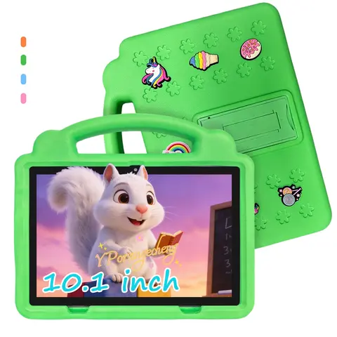 Upgraded 10.1-inch Android Learning Tablet, Learning Entertainment Tablet for students and kids: with 5G WiFi for learning and gaming, features dual rear cameras, front camera, includes a free shockproof protective case, and has parental control mode