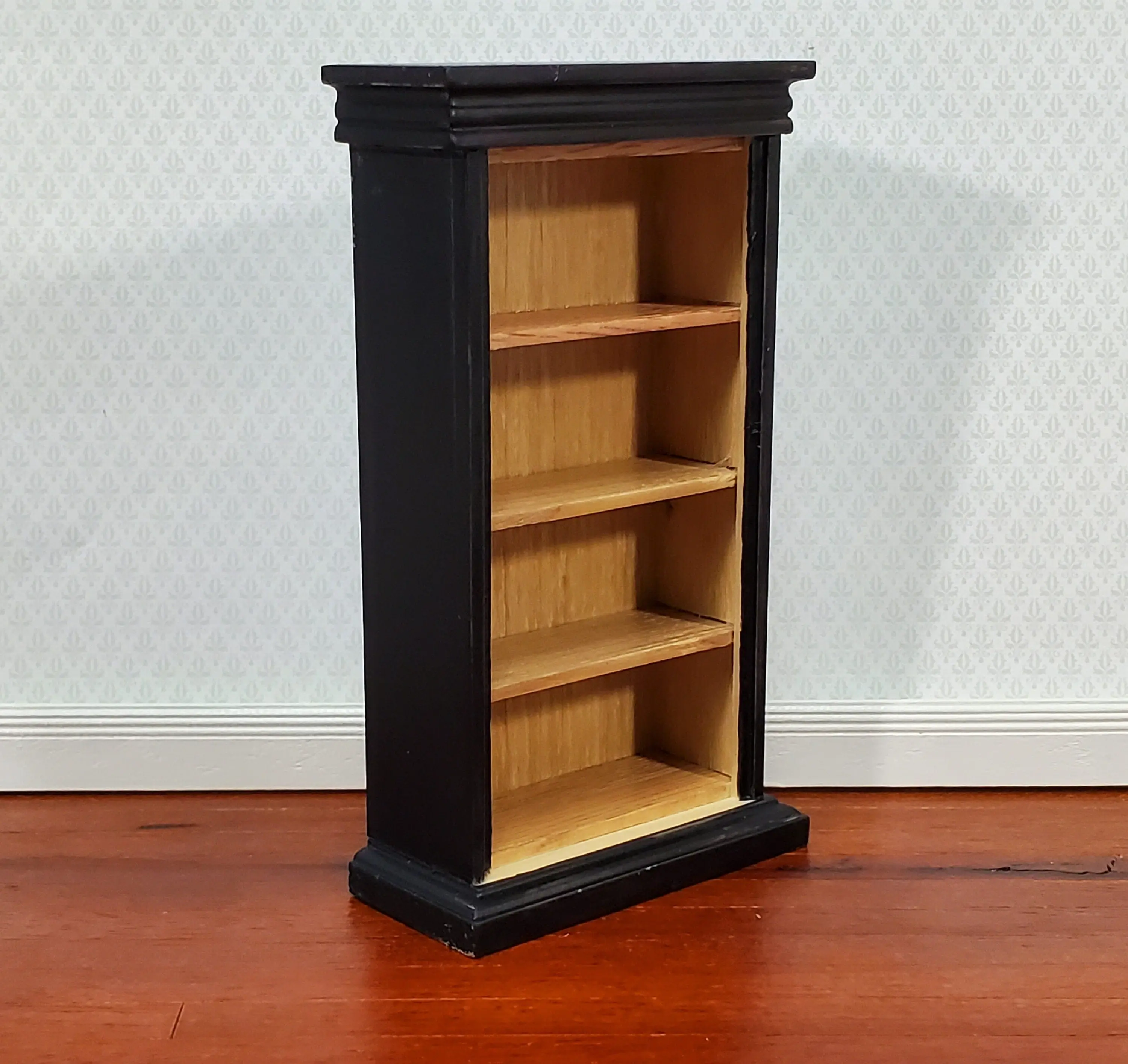 Dollhouse Bookcase 4 Shelves Black & Light Oak Finish 1:12 Scale Furniture Bookshelf