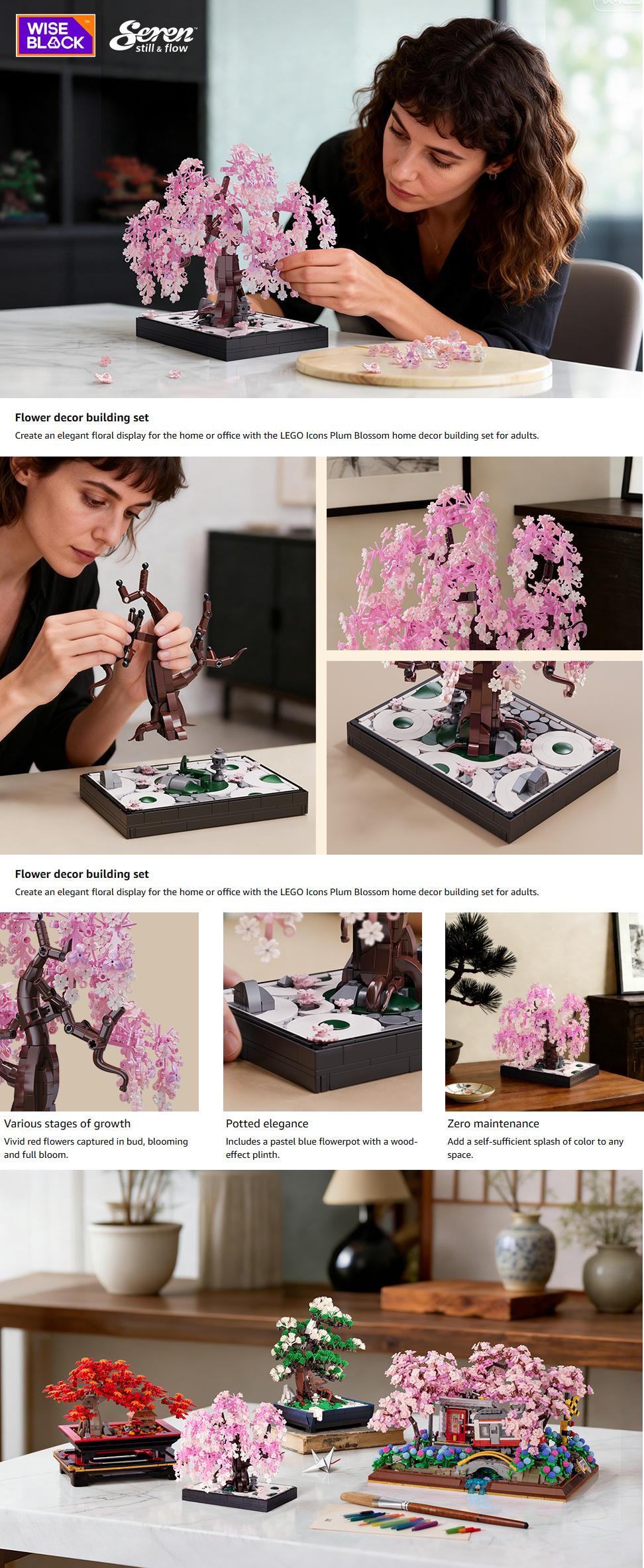 【Summervibes】WISE BLOCK Sakura Tree Building Block Set for Adult 900Pcs Artificial Blocks Unique Structures Fun Wooden Model Kit Wooden Diy Kit